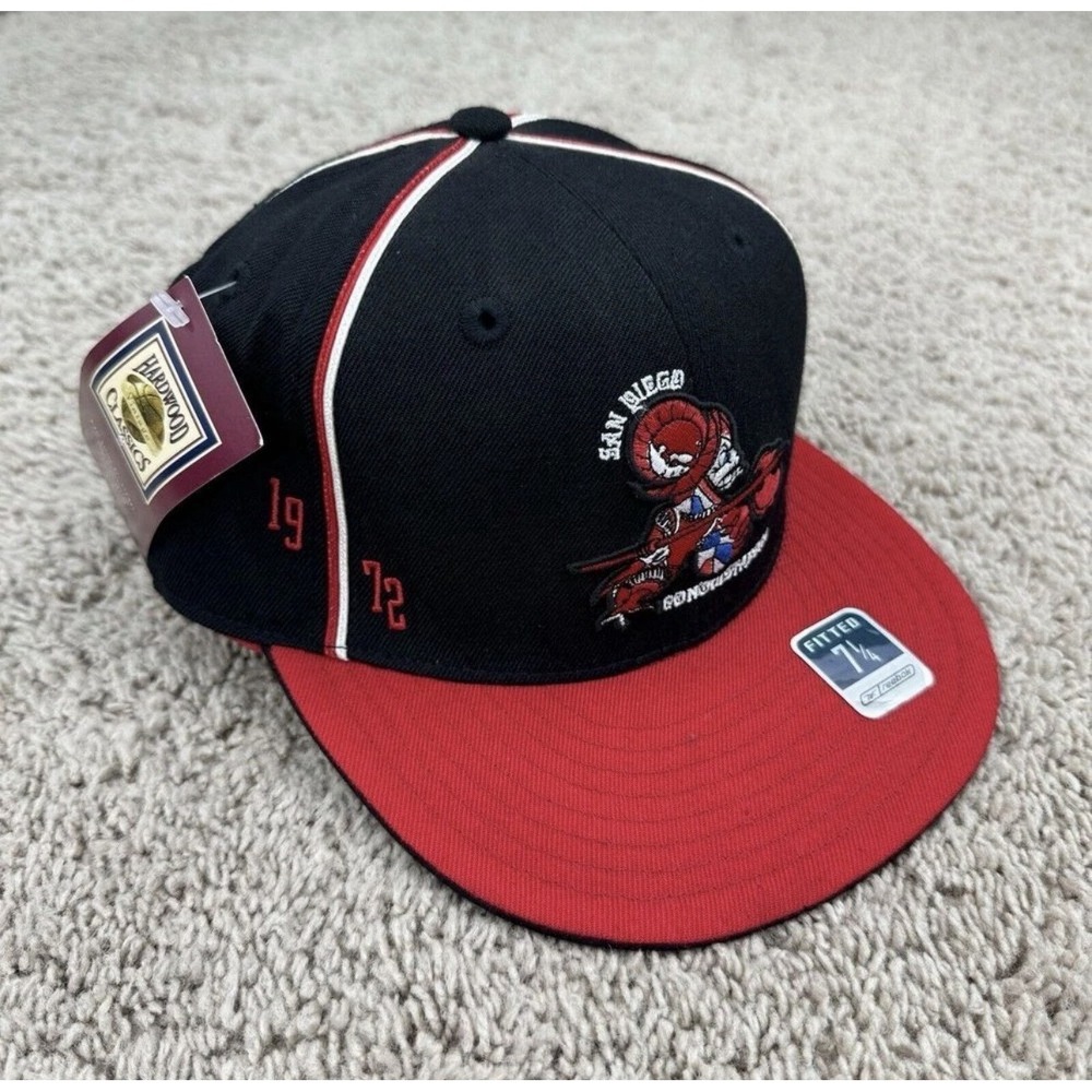 San Diego Conquistadors ABA Hat Reebok HWC Fitted 7 1/4 Black Red Logo‎ Vtg Cap